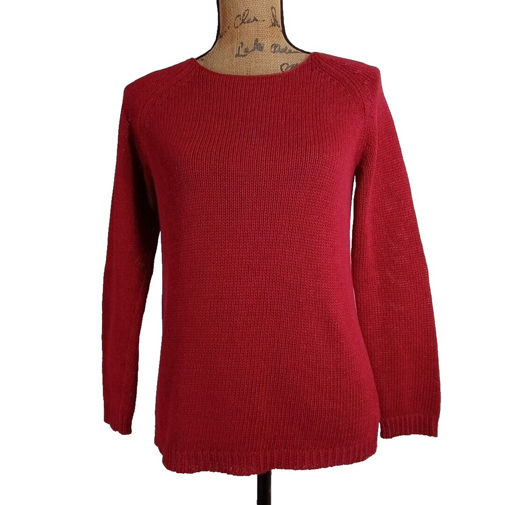 Eddie Bauer Sweater Red SMALL Petite Knit Stretch Cotton Long‎ Sleeve Pullover